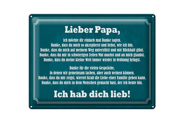Blechschild Spruch 30X40 Cm Lieber Papa, Ich Hab Dich Lieb Deko Schild-image