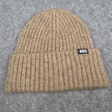 REI Co-op Beanie Hat Beige Ribbed Knit Cuffed One Size Mens Winter Warm Stretch