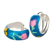 Ohrringe Creolen 925 Silber Kinder MäDchen Damen Echt Blau Bunte Blume
