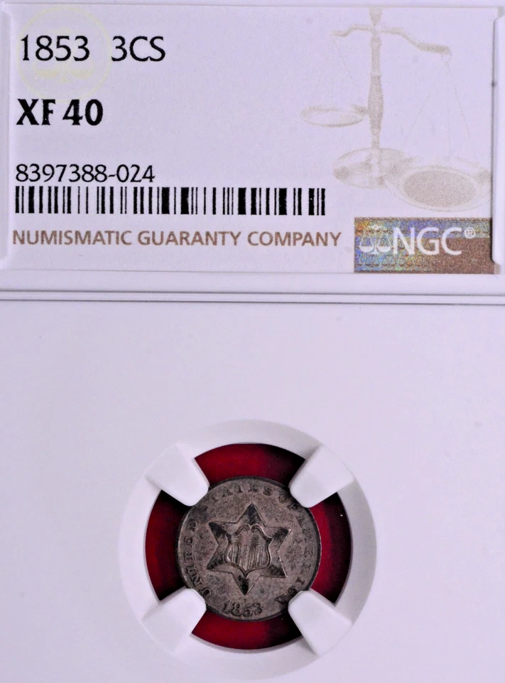 NGC XF-40! 1853 THREE CENT SILVER - Image 3 of 4