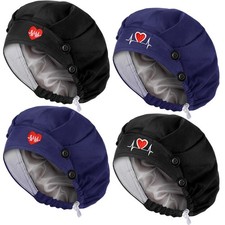 4 PCS Satin Lined Nurse Caps Women Bouffant Work Button Sweatband Scrub Hats