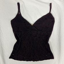Vintage 2000s Y2K Brown Floral Lace Wrap Neck Cami Top Size S 