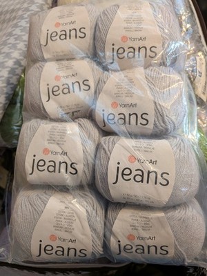 YarnArt Jeans Light Gray Cotton Acrylic Yarn Pack, 8 Skeins Ball Set