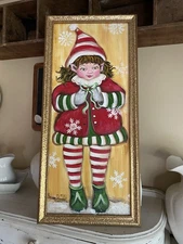 Christmas Elf, Pixie Painting Framed Christmas Art, Christmas Decor, Orig. Art