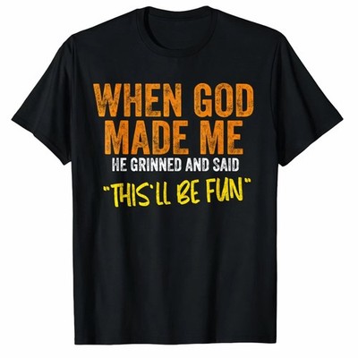 When God Created Me Christian T-Shirt Mens Funny Vintage Graphic Tee