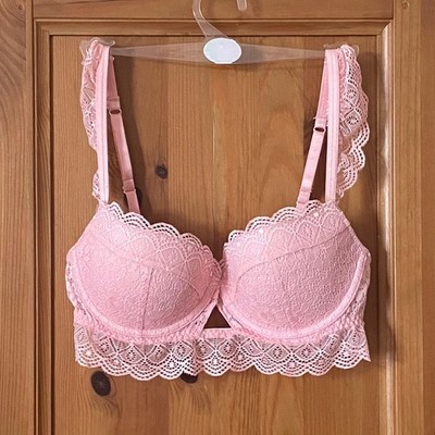 Matalan Pink Floral Lace Bra | Underwired | Ruffle Straps | Padded | Size 32C
