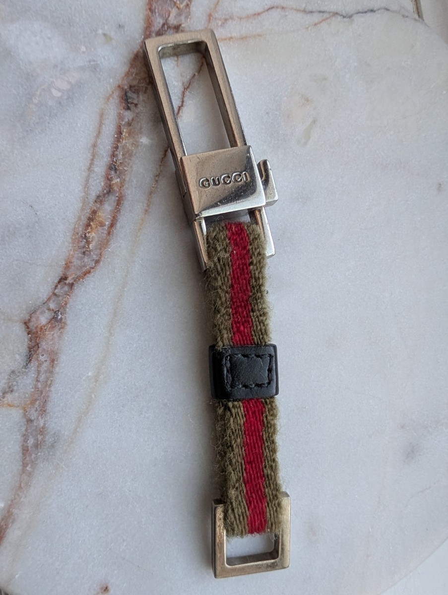 Vintage Gucci Web Stripe Canvas & Leather Key Holder / Bag Charm