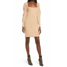 WAYF Leland Long Sleeve Tie Back Sheath Sweater Dress In Camel Small $98