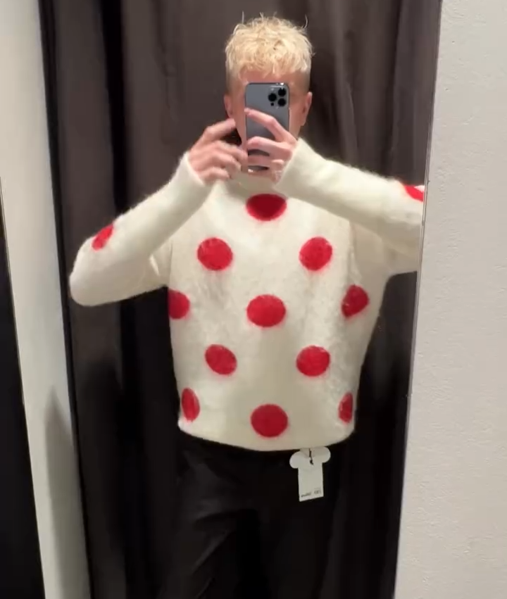 Zara x Harry Lambert x Disney Spotted Polka Dot Jumper White Red L