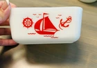 Vintage McKee Small Refrigerator Dish Red Sailboat Milk Glass No Lid Fridgie