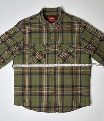 Supreme Pile Lined Plaid Flannel Shirt Jacket Mens Size L Olive