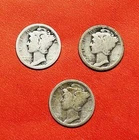 Three Coin Set 1918 P-D-S Circulated As Pictured Mercury Dimes 90% Silver (SP132