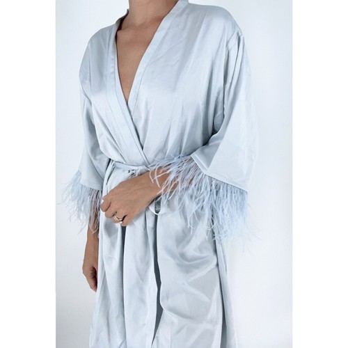 Baby Blue Feather Satin Like Bridesmaid Bridal Robe One Size - Bild 2 von 3