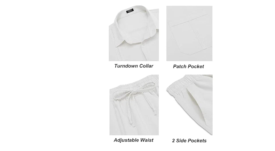 COOFANDY Para Hombres Conjunto Coordinado Blanco Lino Pantalones y Camisa Conjunto Informal Lino, M Foto 4 de 4