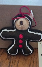 Steiff Mohair Gingerbread Man Bear Christmas Tree Ornament White Tag New W/ COA.