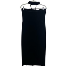 Whimsigoth ASOS Black Velvet Collared Strapless Bodycon Midi Dress Size 10 