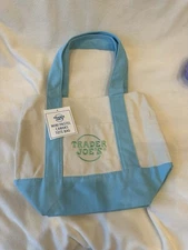Trader Joe's Mini Pastel Canvas Tote Bag Blue Limited (New With Tags)