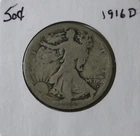 1916D Liberty Walking Half,  Circulated Ave Grade, .3617 Oz Silver (US-8800)