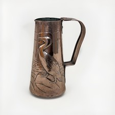 Arts And Crafts Newlyn Copper Jug Cormorants 15cm Antique C1900