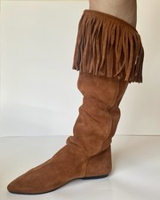 Vintage 1980 s Suede Boots Cowgirl Festival Fringe Made in Spain Women s 8 Brown