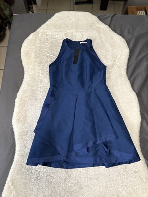 Halston Heritage High Neck Structured Dress Blue Cocktail Formal Size 14 NWT
