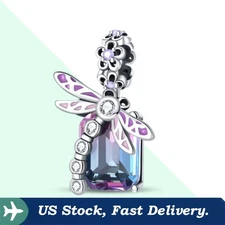 KUNSIR 925 Sterling Silver DIY Charm For Bracelet Shiny Square Dragonfly Pendant