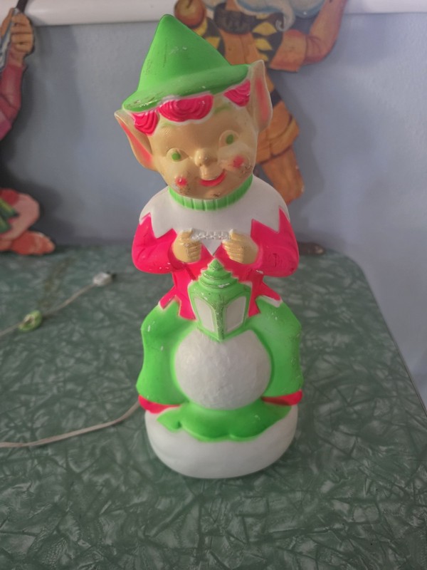 1970's Neon Day-Glow Variation Empire Plastics VTG Blow Mold Elf on a Snowball