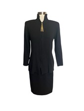 Vintage St. John By Marie Gray Santana Knit Zip Jacket  Skirt Suit Set 4 Black