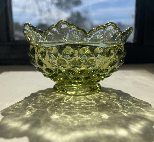 Vintage Fenton Hobnail Fairy Lamp BASE ONLY Avocado Green Glass Replacement Base