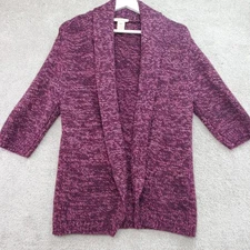 Sundance Cardigan Sweater Womens M Purple Chunky Knit Shawl Collar 3/4 Sleeve