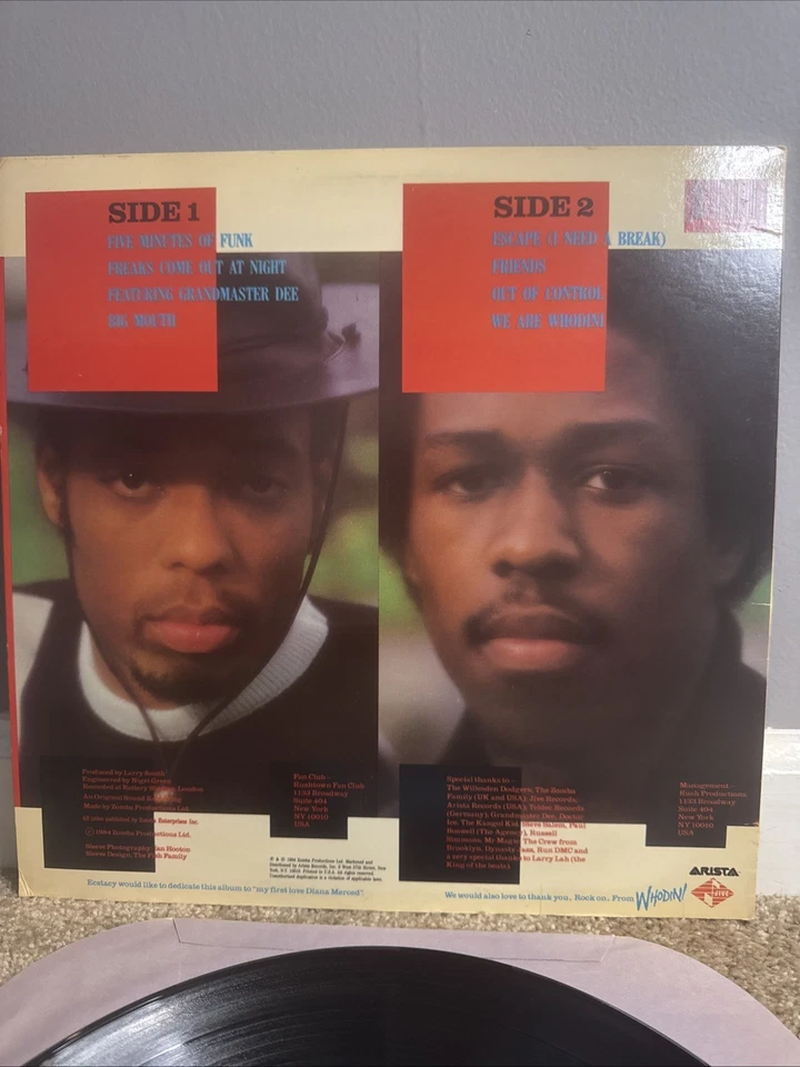 Whodini - Escape - 1984 Vinyl LP - Jive Arista -JL8-8267 First press VG+ Vinyl - Image 2 of 4