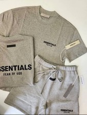 ESSENTIALS Fear of God Gray Cotton Jogger Set T-Shirt Shorts Men's Size XS