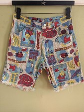 1970s Vintage Collectors Item Maverick Cut-Off Denim Cartoon Print Shorts XXS