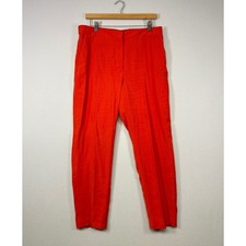 Mango Tapered Trousers Women Size L Red High Waist Elastic Back Viscose Blend