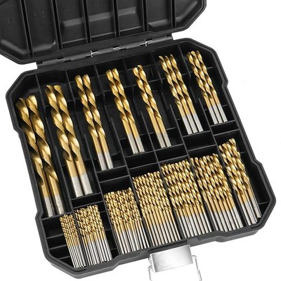 99 Pcs Titanium Coated Twist Drill Bit Set, 4241 HSS 135° Tip Metric Drill Bi...
