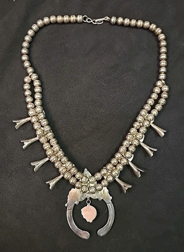 Coral Shadow Box Navajo Sterling Silver Pearl Squash Blossom Necklace - 第 4/7 張圖片