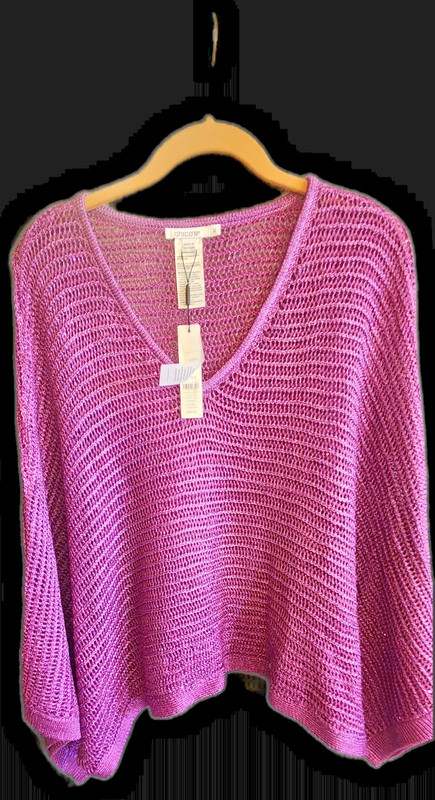 Chicos Sequin African Violet Womens V-neck Knit Poncho Sweater Size Loose L/XL