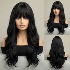 Off black Cosplay Wigs With Fringe Synthetic Hair Long Wavy