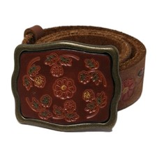 Vintage Aeropostale Brown Leather Floral Embossed/Tooled Belt Size Medium M