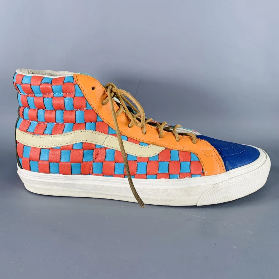 VANS Talla 10 50th Aniversario Multicolor de Cuadros Cuero High Top Zapatillas - Imagen 2 de 4