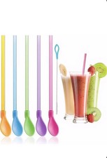 10 Pieces Slush Straws, Colored Straw Spoon 2 in 1, Plastic Reusable Straws, Reu