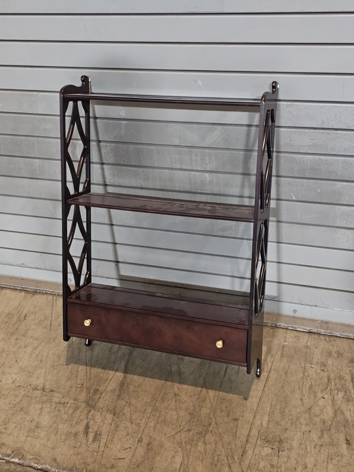Bombay Company  Mahogany 3 Tiers Open Wall Hanging Shelf with Single Drawer