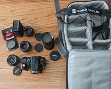 Konica Minolta Maxxum  5D 6MP Camera Bundle 4 Lenses Adapter Filters Backpack