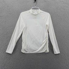 CALIA Women Rash Guard Swim Long Sleeve Mock Neck Ruched White Medium UPF 50 NEW