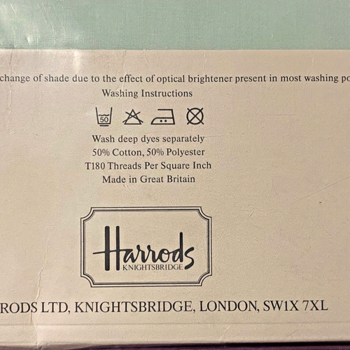 Harrods Percale Collection Flat Sheet Aqua Single (3ft) Bed New Old Stock - Picture 3 of 12
