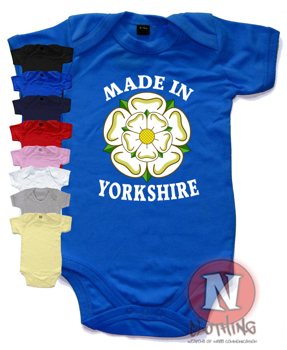 Made in Yorkshire Babygrow Baby Suit Great Gift vest white rose of York