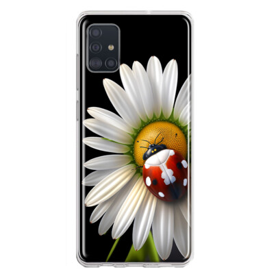 For Samsung Galaxy A51 Shockproof Hybrid Case, White Daisy Ladybug