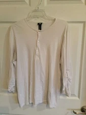 EUC H & M Brand White Shirt Size Medium Long Sleeve Gathering At Hem Of Sleeve *