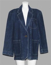 Vtg Lizwear Thick Dark Blue 3-pocket Long Lapels Cotton Denim Blazer Wm's Xl?