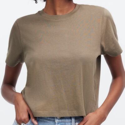 Madewell Womens Small Boxy Crop Tee Short Sleeve Soft Fade Cotton Crewneck Green